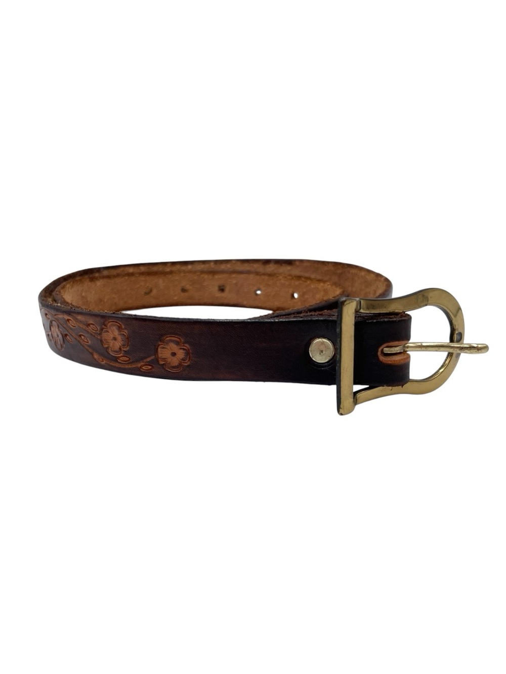 Vintage Tooled Leather Belt Flower Design Deep Brown 70s Hippie Bohemian Western